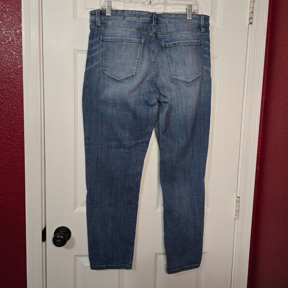 Cosmic Blue Love Mid Rise Skinny Distressed Jeans Y2K Size 32 - Picture 7 of 9